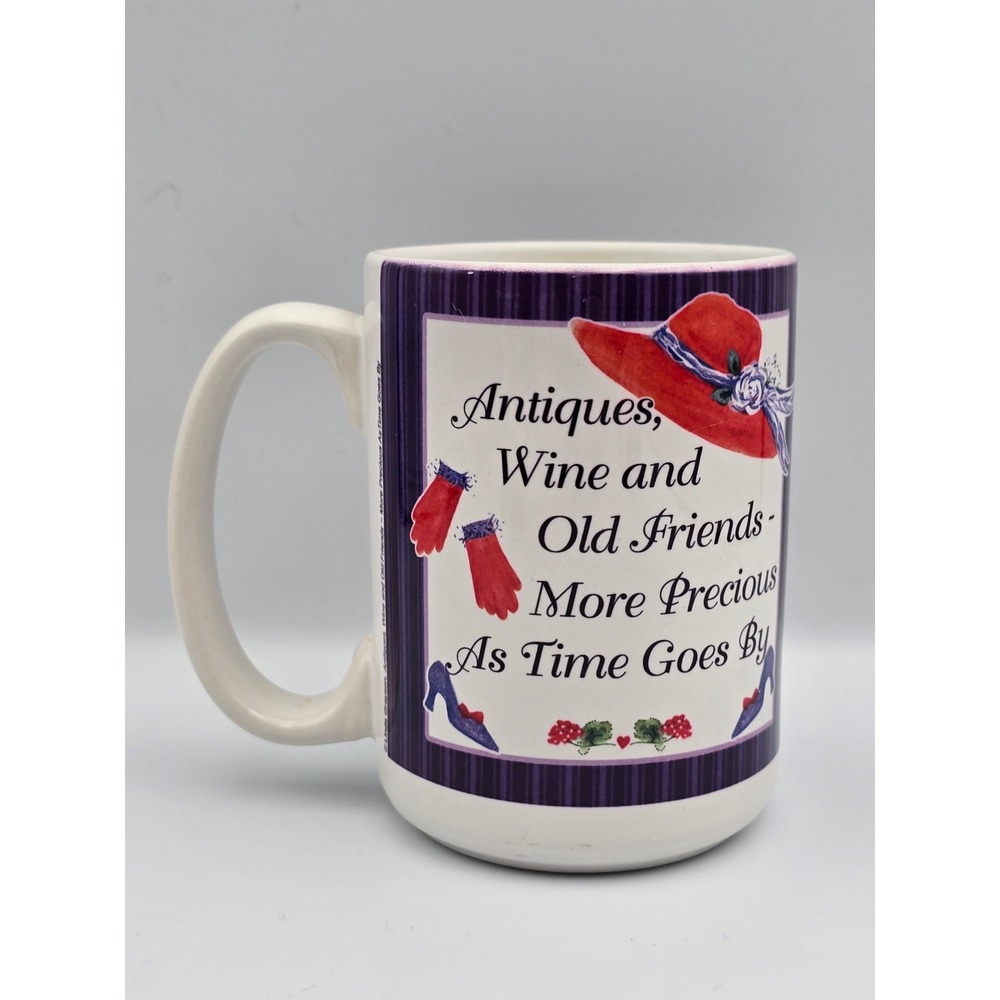 Red Hat Ladies Mug Antiques Wine Old Friends Precious Ceramic Coffee Cup - Picture 2 of 6